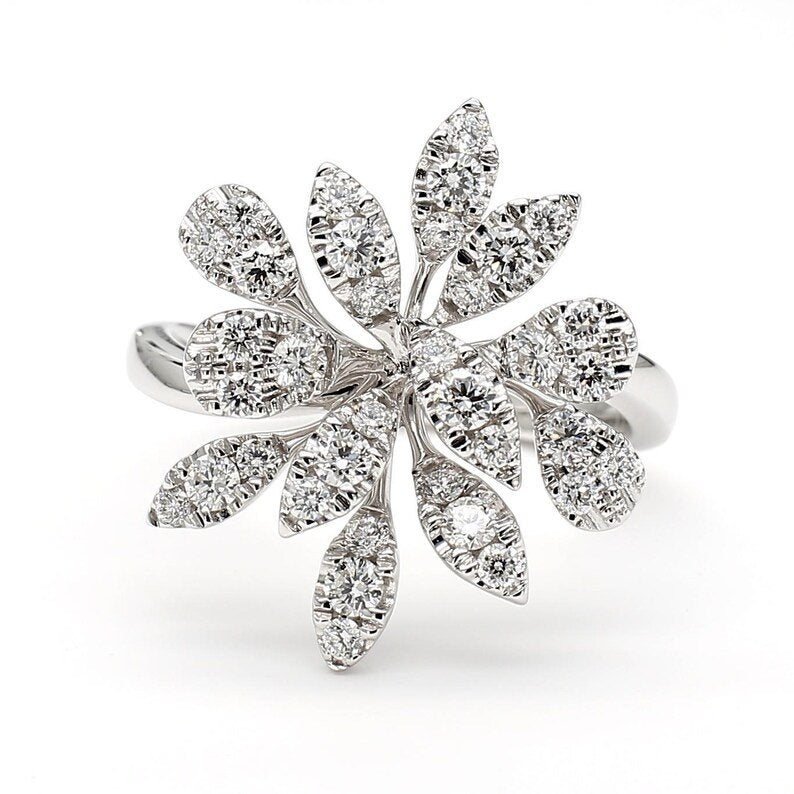 Lab Grown White Round Diamond 0.78 Carat 18K Solid Gold Cocktail Ring | Riyanika Jewels