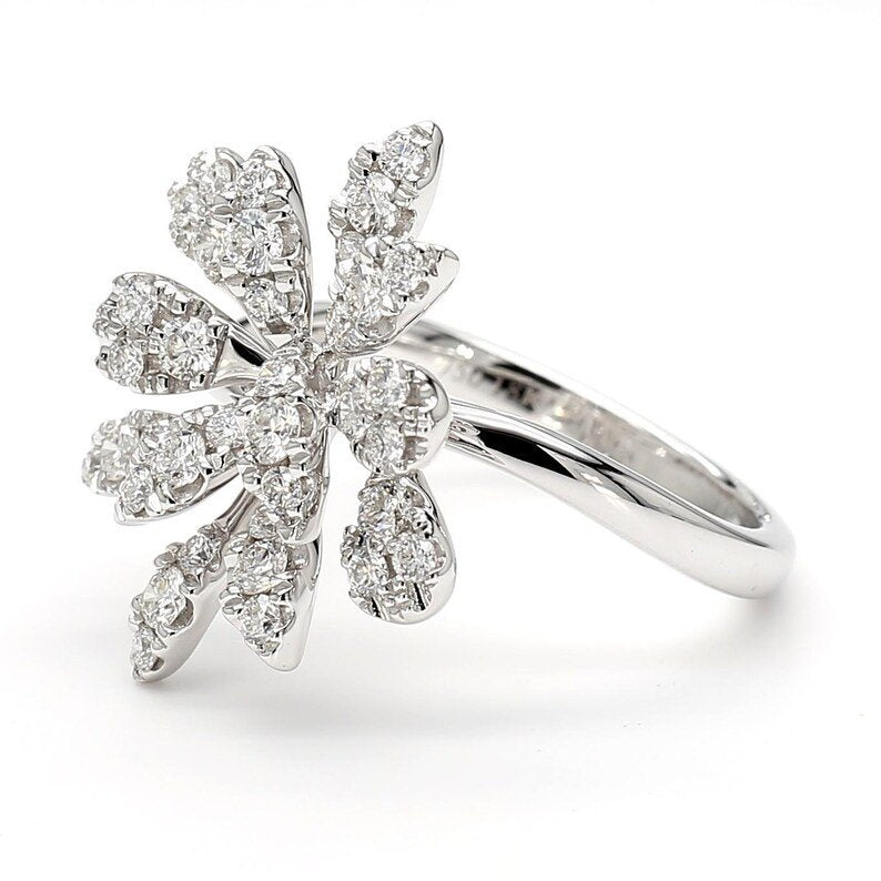 Lab Grown White Round Diamond 0.78 Carat 18K Solid Gold Cocktail Ring - Close Up | Riyanika Jewels