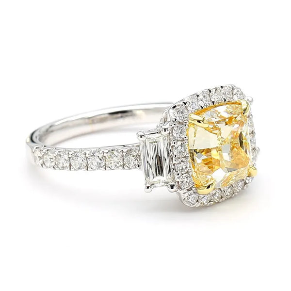 4.05ct Fancy Yellow Diamond Cushion Cut Cocktail Ring in 18K Solid Gold | Riyanika