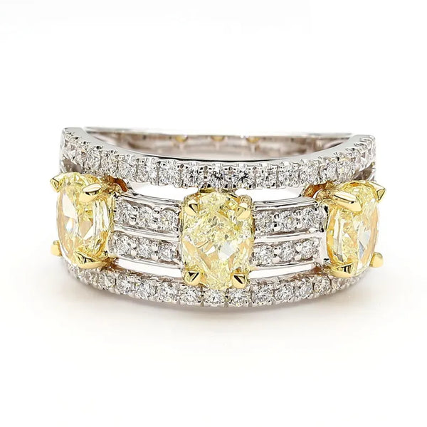 Lab Grown Yellow Oval Diamond 2.13 Carat 18k Solid Gold 3-Stone Cocktail Ring | Riyanika Jewels
