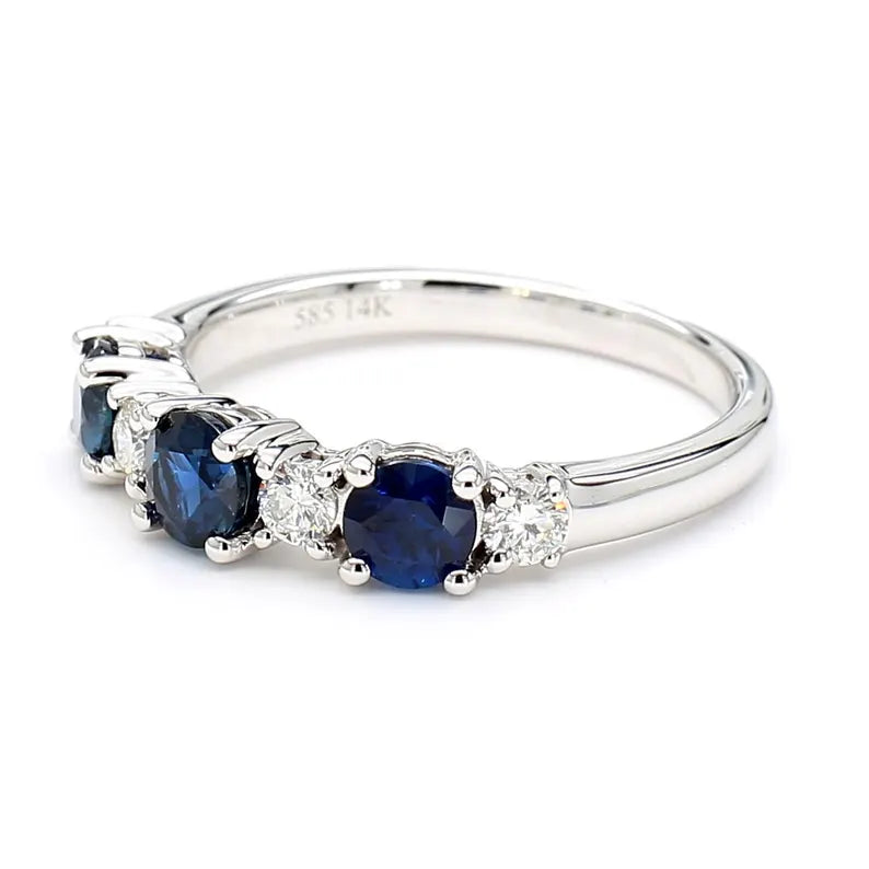 18K Solid Gold Blue Round Sapphire & Lab Grown Diamond 1.25 Carat Cocktail Ring - Side View
