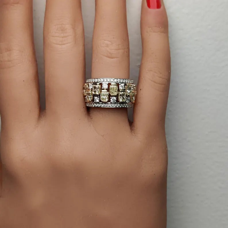 14K 3.63ct Lab Grown Yellow Diamond Radiant Cut Cocktail Ring