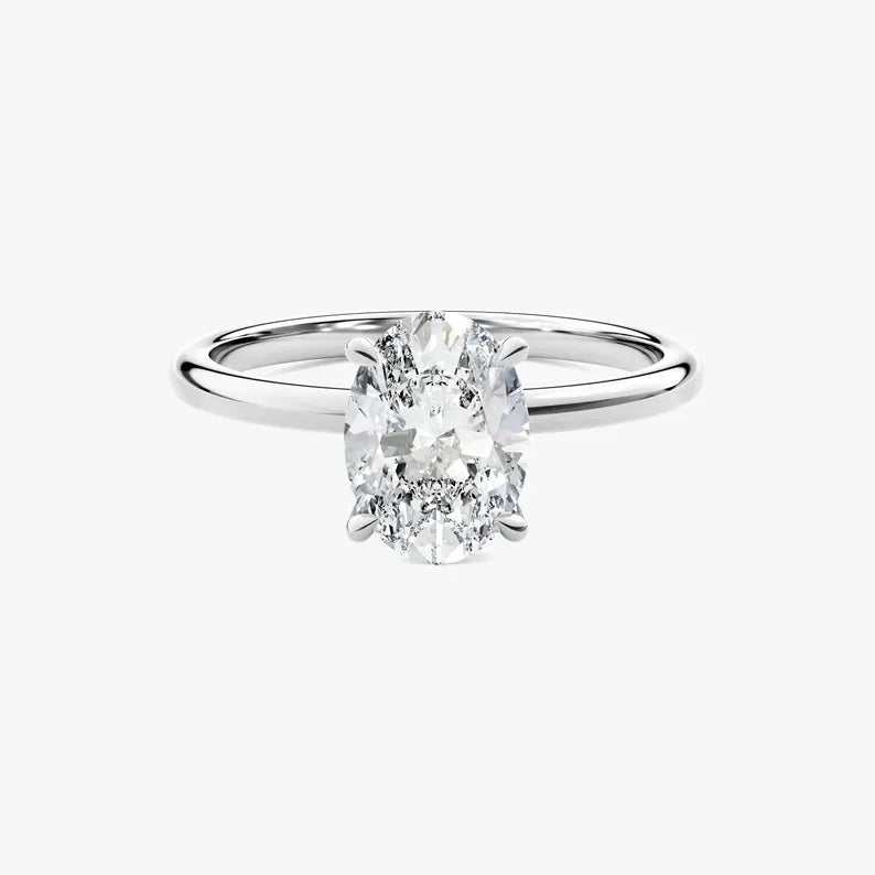 18K Solid Gold 2.00 CT Oval Cut Natural Diamond Solitaire Engagement Ring - Side View