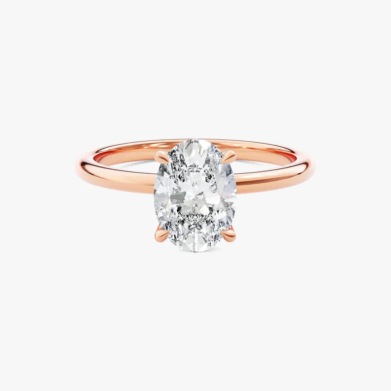 18K Solid Gold 1.00 CT Oval Cut Natural Diamond Solitaire Engagement Ring - Detail | Riyanika Jewels