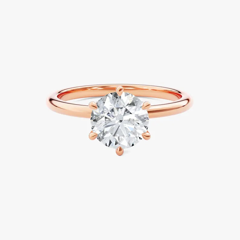 14K 1ct Natural Diamond Round Cut Solitaire Engagement Ring