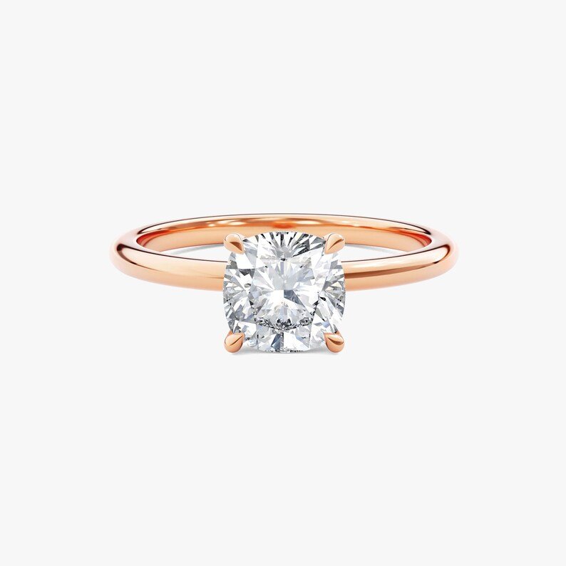 14K 2ct Natural Diamond Cushion Cut Solitaire Engagement Ring