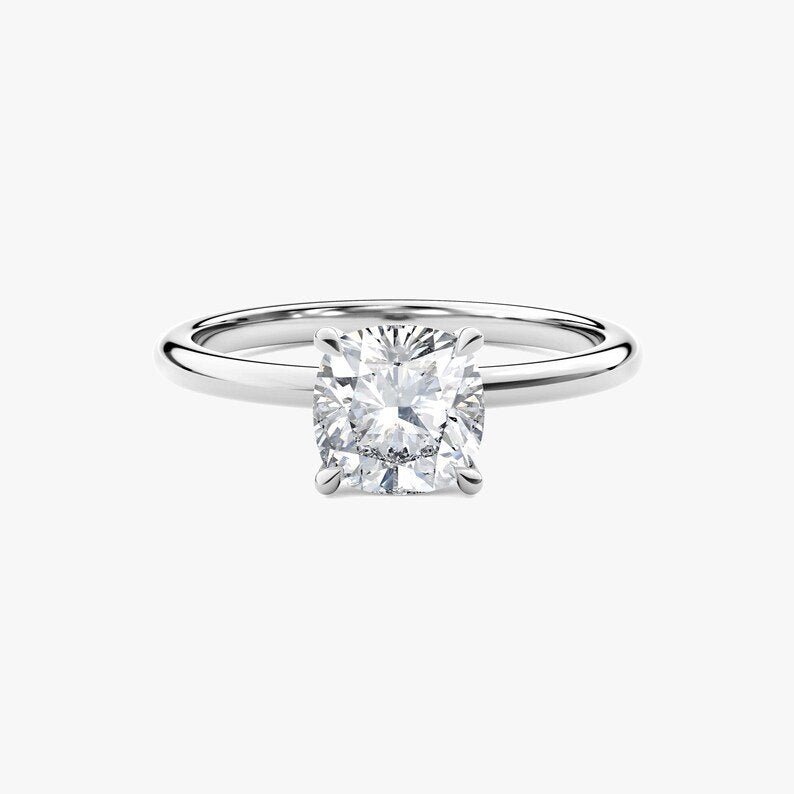 14K 2ct Lab Grown Diamond Cushion Cut Solitaire Engagement Ring