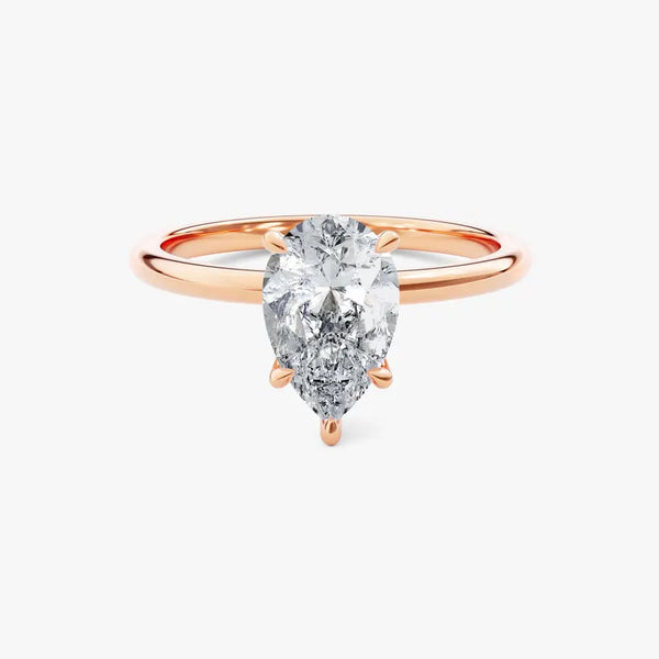14K 1ct Natural Diamond Pear Cut Solitaire Engagement Ring