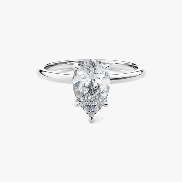 14K 2ct Natural Diamond Pear Cut Solitaire Engagement Ring