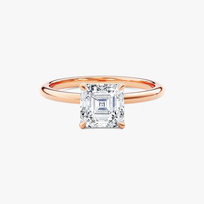 14K 1ct Lab Grown Diamond Asscher Cut Solitaire Engagement Ring