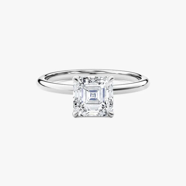 18K Solid Gold 1.00 CT Asscher Cut Lab Grown Diamond Solitaire Engagement Ring - Side View | Riyanika Jewels