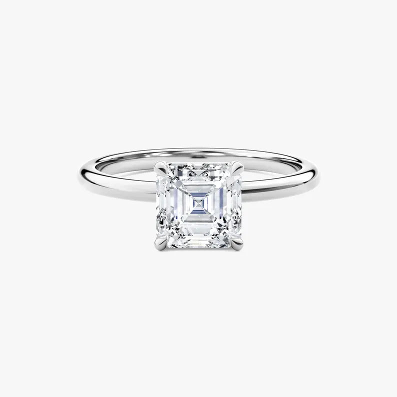 14K 2ct Natural Diamond Asscher Cut Solitaire Engagement Ring