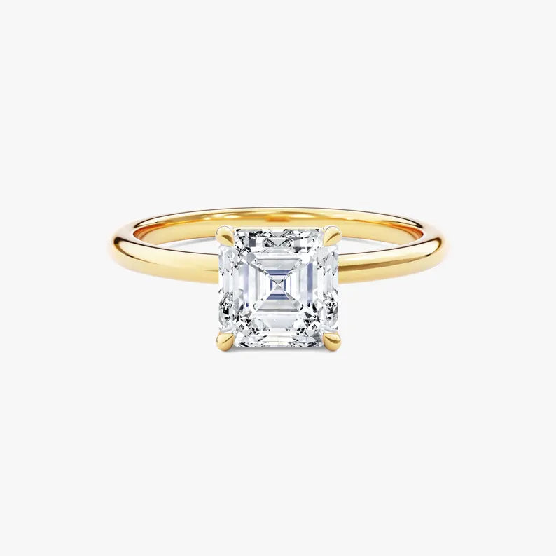 14K 1ct Lab Grown Diamond Asscher Cut Solitaire Engagement Ring