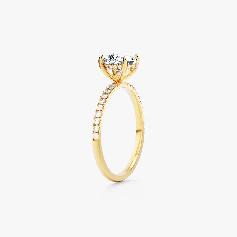 14K 2ct Natural Diamond Oval Cut Side Stone Engagement Ring