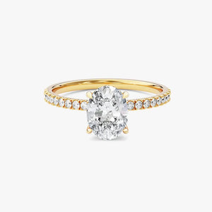 18K Solid Gold 1.00 CT Oval Cut Natural Diamond Hidden Halo Engagement Ring with Sidestones | Riyanika Jewels