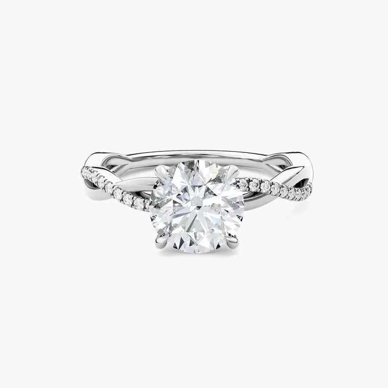 14K 1ct Natural Diamond Round Cut Side Stone Engagement Ring
