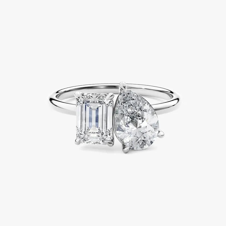 14K 2ct Lab Grown Diamond Pear Cut Toi et Moi Engagement Ring