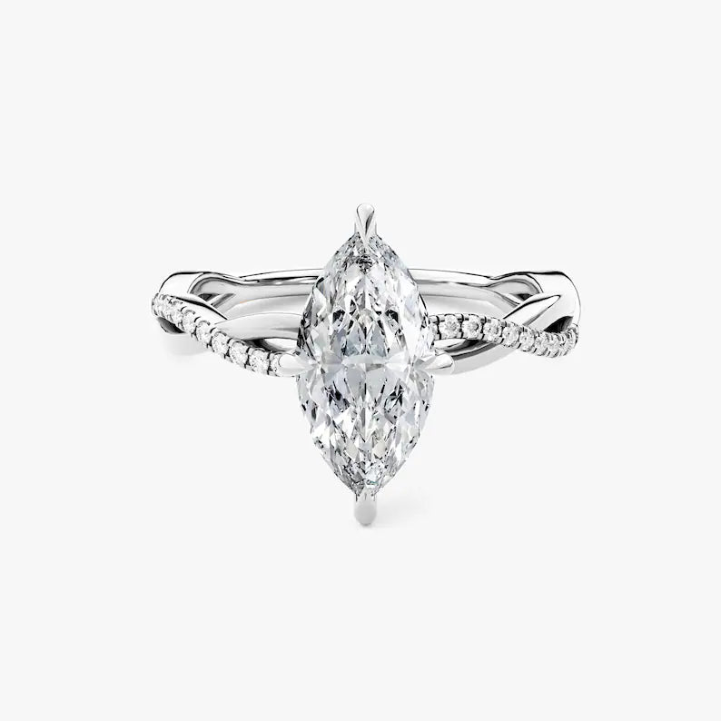 14K 1ct Lab Grown Diamond Marquise Cut Side Stone Engagement Ring