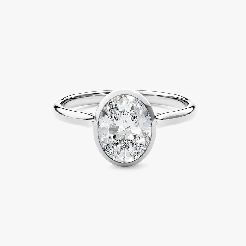14K 1ct Natural Diamond Oval Cut Solitaire Engagement Ring