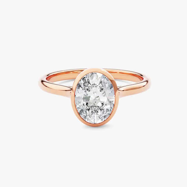 18K Solid Gold 1.00 CT Oval Cut Natural Diamond Bezel Engagement Ring - Side View | Riyanika Jewels