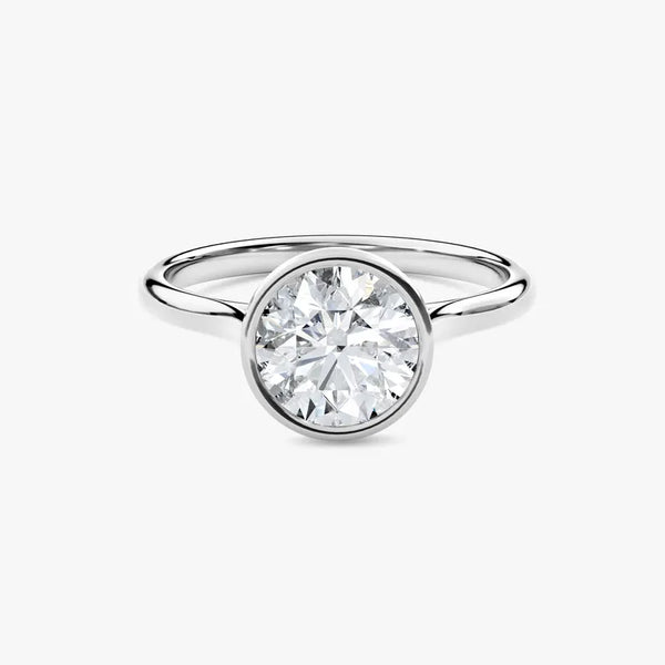 18K Solid Gold 1.00 CT Round Cut Natural Diamond Bezel Engagement Ring - Side View | Riyanika Jewels