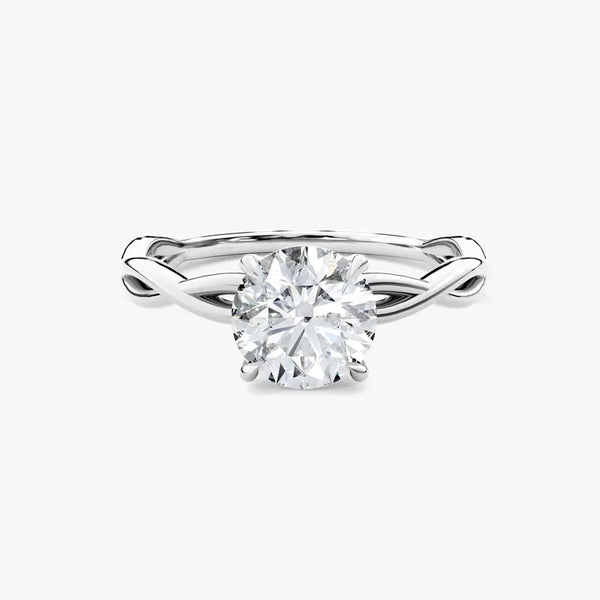 18K Solid Gold 2.00 CT Round Cut Twisted Solitaire Lab Grown Diamond Engagement Ring - Side View | Riyanika Jewels