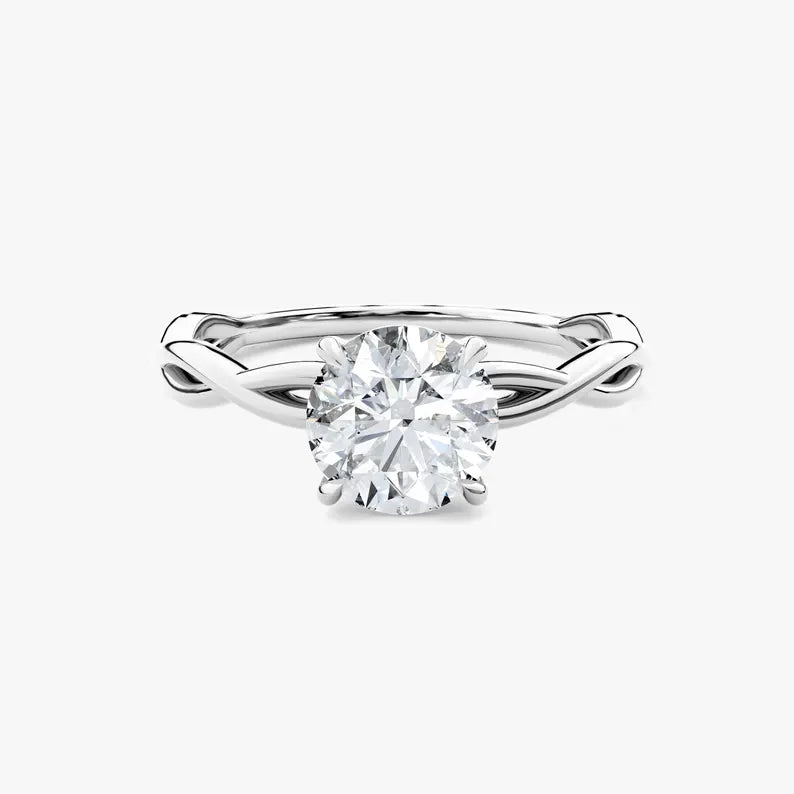 18K Solid Gold 1.00 CT Round Cut Twisted Solitaire Natural Diamond Engagement Ring - Detail