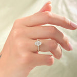 18K Solid Gold 1.00 CT Oval Cut Natural Diamond Hidden Halo Engagement Ring with Sidestones - View 7