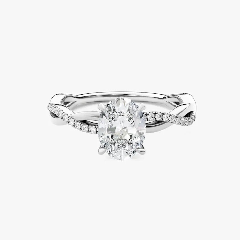 14K 2ct Lab Grown Diamond Oval Cut Side Stone Engagement Ring
