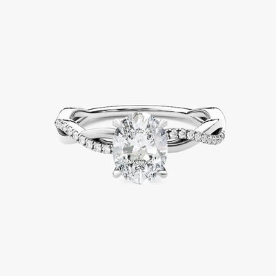 18K Solid Gold 2.00 CT Oval Cut Twisted Natural Diamond Engagement Ring with Pave Set Sidestones