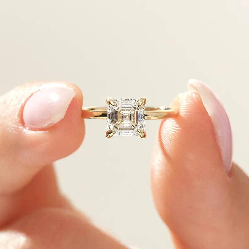14K 2ct Lab Grown Diamond Asscher Cut Solitaire Engagement Ring