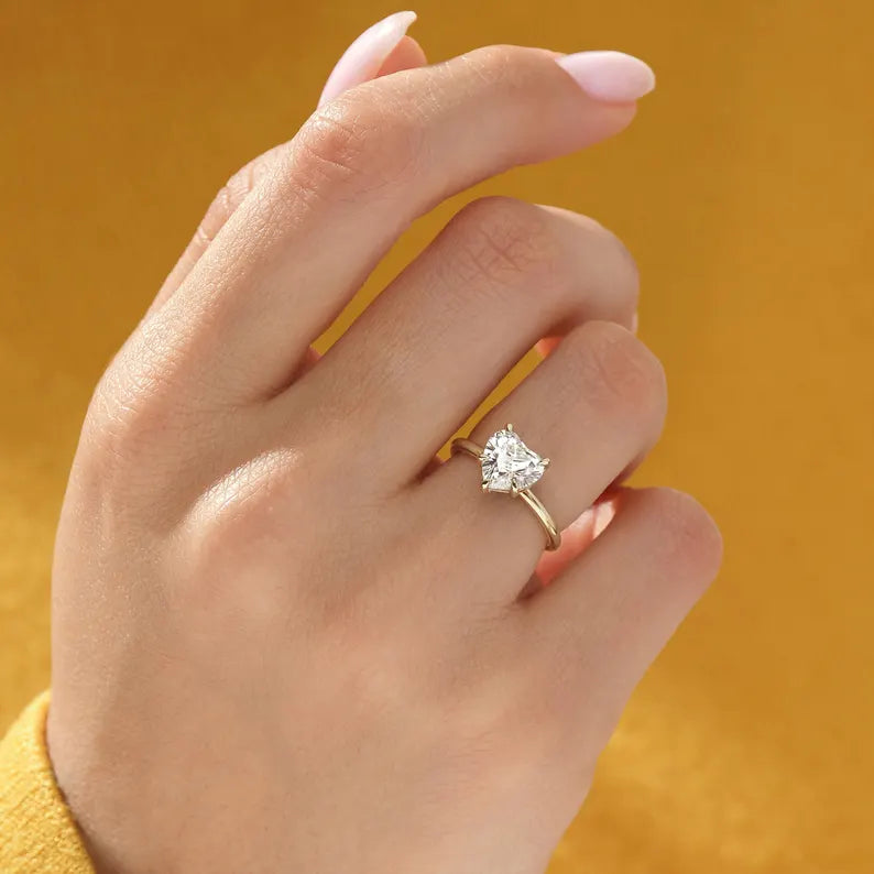 18K Solid Gold 1.00 CT Heart Cut Solitaire Lab Grown Diamond Engagement Ring - Alternate Angle