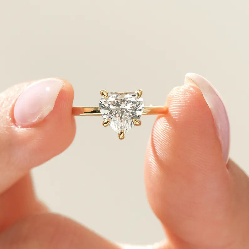 14K 2ct Lab Grown Diamond Heart Cut Solitaire Engagement Ring