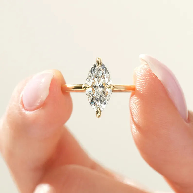 14K 2ct Natural Diamond Marquise Cut Solitaire Engagement Ring