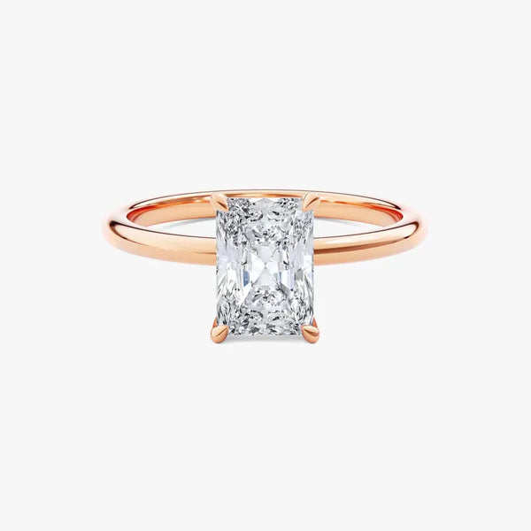 14K 1ct Natural Diamond Radiant Cut Solitaire Engagement Ring