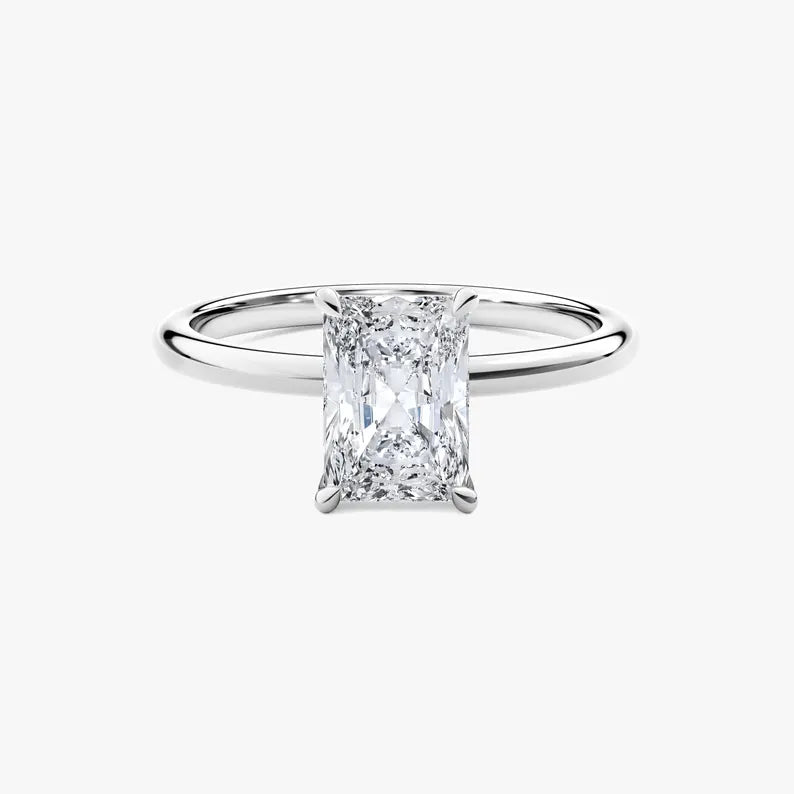 14K 2ct Natural Diamond Radiant Cut Solitaire Engagement Ring