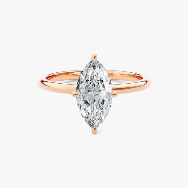 14K 1ct Natural Diamond Marquise Cut Solitaire Engagement Ring