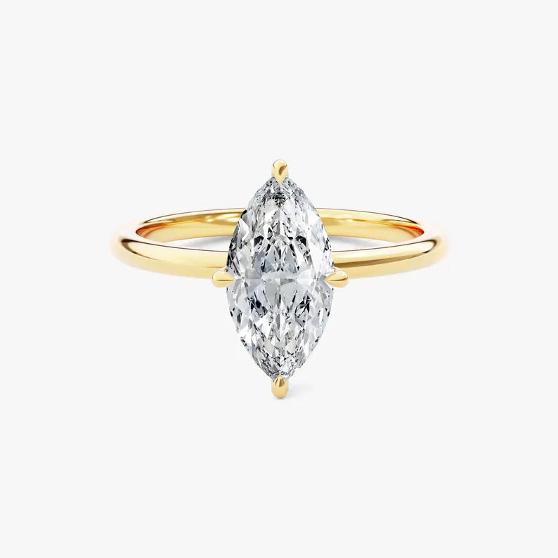 14K 1ct Natural Diamond Marquise Cut Solitaire Engagement Ring