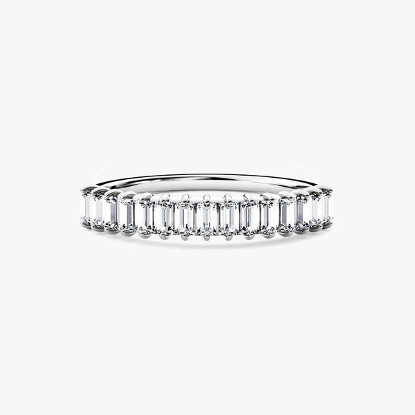 18K Solid Gold 2.00 CT Baguette Cut Half Eternity Lab Grown Diamond Wedding Band - Side View | Riyanika Jewels