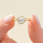 18K Solid Gold 1.00 CT Round Cut Natural Diamond Bezel Engagement Ring - Alternate Angle