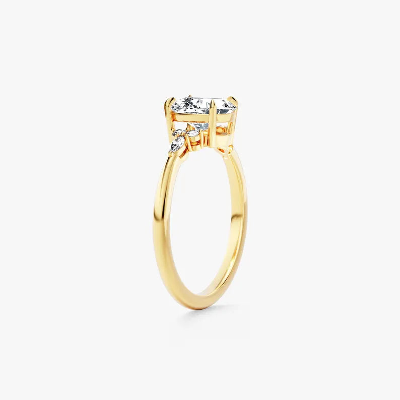 14K 2ct Natural Diamond Oval Cut Side Stone Engagement Ring