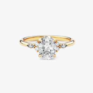 14K 2ct Lab Grown Diamond Oval Cut Cluster Engagement Ring