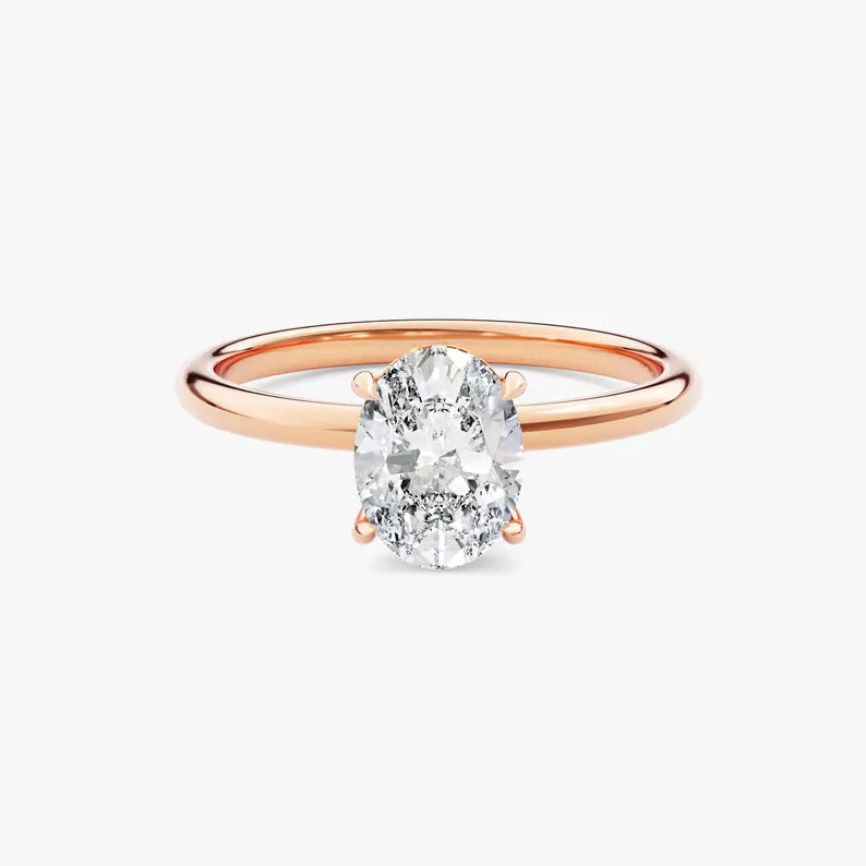 14K 1ct Natural Diamond Oval Cut Solitaire Engagement Ring