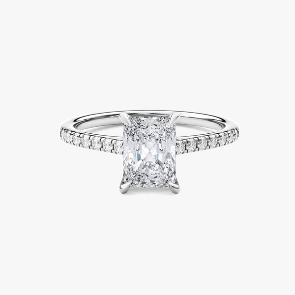 14K 1ct Natural Diamond Radiant Cut Side Stone Engagement Ring