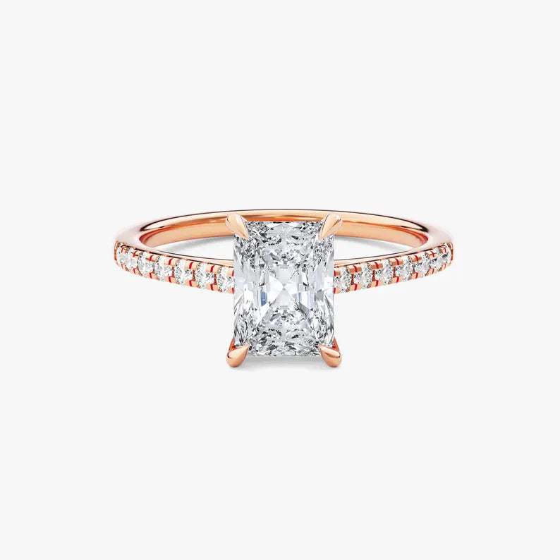 14K 2ct Lab Grown Diamond Radiant Cut Side Stone Engagement Ring