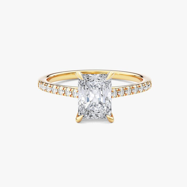18K Solid Gold 2.00 CT Radiant Cut Lab Grown Diamond Engagement Ring with Pave Set Side stones
