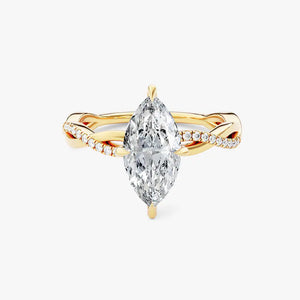 18K Solid Gold 2.00 CT Marquise Cut Twisted Natural Diamond Engagement Ring with Pave Set Sidestones | Riyanika Jewels
