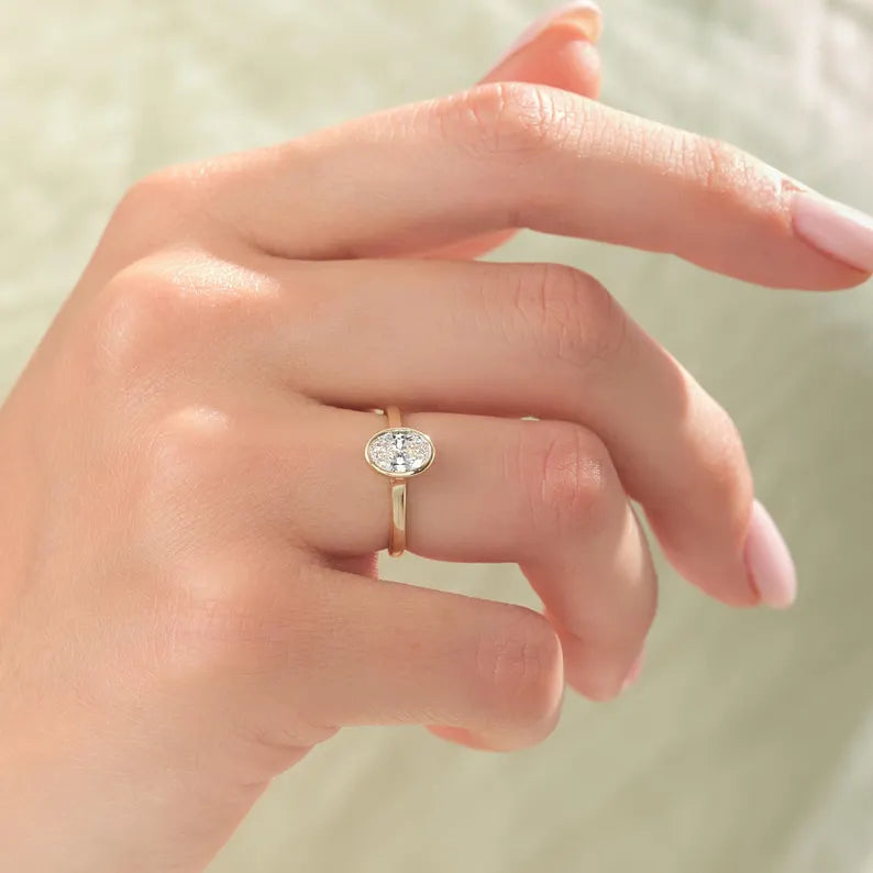 14K 1ct Natural Diamond Oval Cut Solitaire Engagement Ring