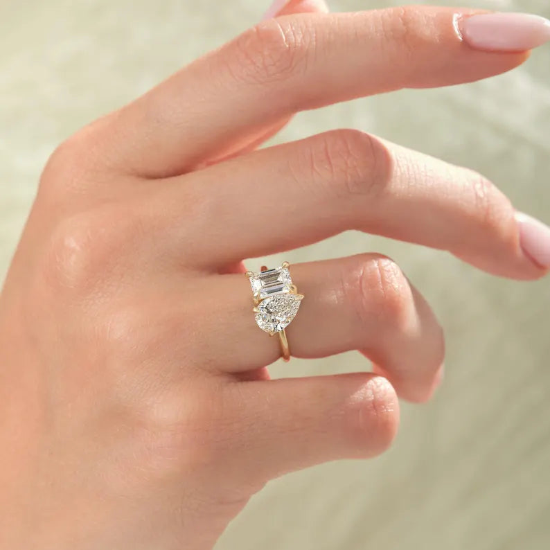 14K 2ct Lab Grown Diamond Pear Cut Toi et Moi Engagement Ring
