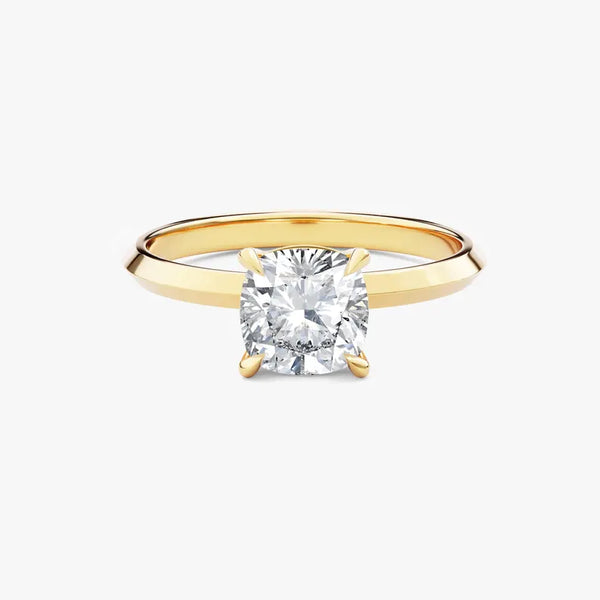 18K Solid Gold 2.00 CT Cushion Cut Lab Grown Diamond Knife Edge Engagement Ring | Riyanika Jewels